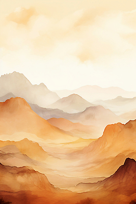 JPG 백그라운드 일러스트 붓터치 추상 수채화 산 풍경 사람없음 주황색 번짐 산맥 국내일러스트 AI일러스트 AI콘텐츠 컬러 무늬 파일형식 효과