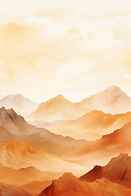 JPG 백그라운드 일러스트 붓터치 추상 수채화 산 풍경 사람없음 주황색 번짐 산맥 국내일러스트 AI일러스트 AI콘텐츠 컬러 무늬 파일형식 효과