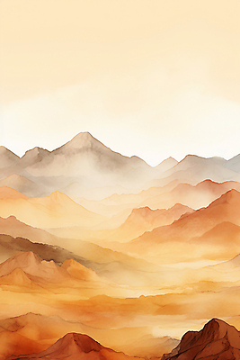 JPG 백그라운드 일러스트 붓터치 추상 수채화 산 풍경 사람없음 주황색 번짐 산맥 국내일러스트 AI일러스트 AI콘텐츠 컬러 무늬 파일형식 효과