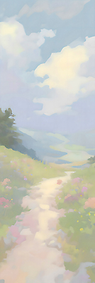 JPG 나무 구름 꽃 길 백그라운드 일러스트 자연 하늘 풍경 잔디 사람없음 봄 분위기 감성 꽃길 국내일러스트 AI일러스트 AI콘텐츠 자연요소 식물 계절 컨셉 생태계 파일형식