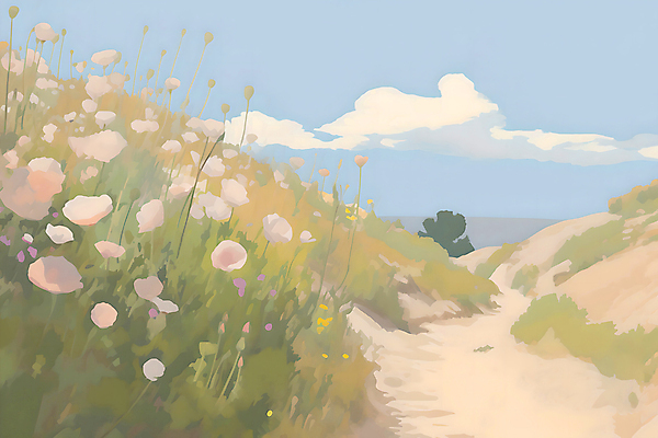 JPG 나무 구름 꽃 길 백그라운드 일러스트 자연 하늘 풍경 잔디 사람없음 봄 분위기 감성 꽃길 국내일러스트 AI일러스트 AI콘텐츠 자연요소 식물 계절 컨셉 생태계 파일형식