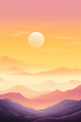 JPG 구름 백그라운드 일러스트 자연 하늘 산 풍경 사람없음 노을 주황색 일몰 달 국내일러스트 AI일러스트 AI콘텐츠 자연요소 컬러 생태계 파일형식