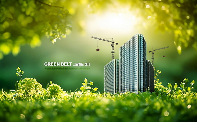 PSD 편집이미지 건축 자연 나뭇잎 공사 빌딩 잔디 사람없음 초록색 빛 건설현장 풀잎 중장비 타워크레인 개발 정책 그린벨트 이미지편집 식물 컬러 잎 건설업 건물 풀_식물 산업장비 기중기 생태계 파일형식