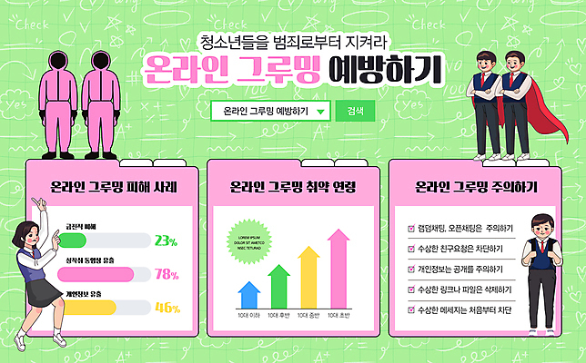 전신 템플릿 학생 여자 남자 분홍색 청소년 그래프 사람모양 서기 여러명 연두색 예방 폴더 검색창 빨간망토 성범죄 그루밍성범죄 이미지템플릿 AI파일 모양 컬러 다수 모션 사람 초록색 범죄 망토 파일 파일형식 벡터