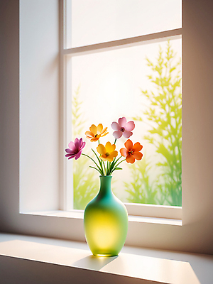 JPG 편집이미지 꽃 사람없음 꽃병 봄 창가 디지털합성 편집소스 편집실사 AI포토 AI콘텐츠 식물 계절 창문 CG 파일형식