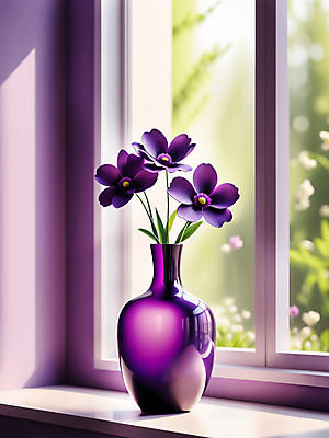 JPG 편집이미지 꽃 사람없음 꽃병 보라색 봄 창가 디지털합성 편집소스 편집실사 AI포토 AI콘텐츠 식물 계절 컬러 창문 CG 파일형식