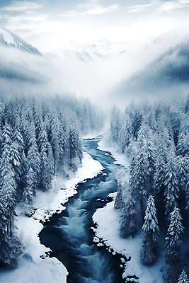 JPG 나무 편집이미지 백그라운드 겨울 자연 하늘 산 풍경 사람없음 골짜기 계곡 눈 숲 눈덮임 겨울배경 편집실사 AI포토 AI콘텐츠 자연요소 식물 계절 컨셉 날씨 CG 생태계 파일형식