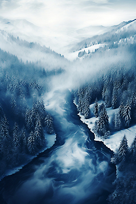 JPG 나무 편집이미지 백그라운드 겨울 자연 하늘 산 풍경 사람없음 골짜기 계곡 눈 숲 눈덮임 겨울배경 편집실사 AI포토 AI콘텐츠 자연요소 식물 계절 컨셉 날씨 CG 생태계 파일형식