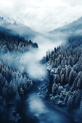 JPG 나무 편집이미지 백그라운드 겨울 자연 하늘 산 풍경 사람없음 골짜기 계곡 눈 숲 눈덮임 겨울배경 편집실사 AI포토 AI콘텐츠 자연요소 식물 계절 컨셉 날씨 CG 생태계 파일형식