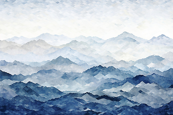 JPG 구름 백그라운드 일러스트 자연 하늘 수채화 산 풍경 사람없음 남색 산등성이 모자이크 그라데이션 국내일러스트 AI일러스트 AI콘텐츠 자연요소 컬러 생태계 파일형식