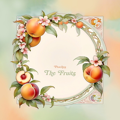PSD 꽃 과일 일러스트 나뭇잎 프레임 사람없음 디지털합성 복숭아 편집소스 국내일러스트 식물 잎 파일형식