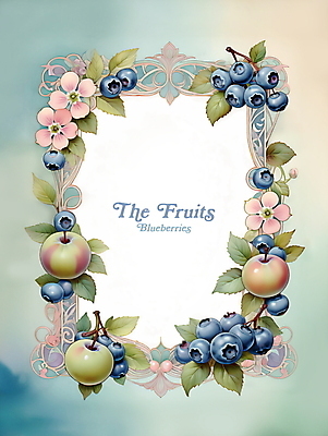 PSD 꽃 과일 일러스트 나뭇잎 프레임 사람없음 디지털합성 블루베리 편집소스 국내일러스트 식물 잎 파일형식