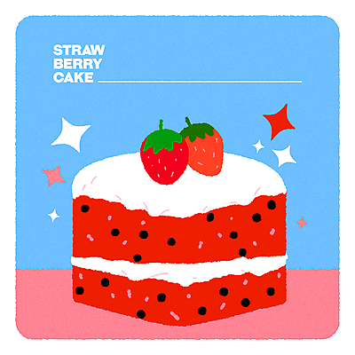 일러스트 딸기 사람없음 케이크 봄 엽서 딸기케이크 키치 국내일러스트 AI파일 계절 컨셉 과일 디저트 편지 파일형식 벡터