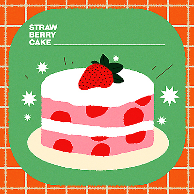 일러스트 딸기 사람없음 초록색 케이크 봄 엽서 격자 딸기케이크 키치 국내일러스트 AI파일 계절 컬러 컨셉 무늬 과일 디저트 편지 파일형식 벡터