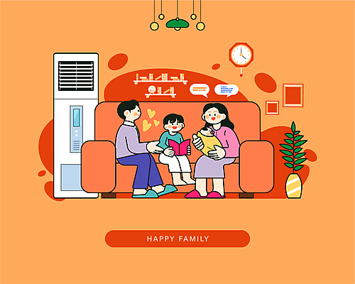 전신 식물 여자 남자 어린이 일러스트 가족 안기 엄마 조명 대화 앉기 소년 여러명 성인 부모 소파 화목 자녀 아기 아빠 에어컨 국내일러스트 AI파일 다수 컨셉 의자 관계 모션 말하기 사람 가전제품 파일형식 벡터