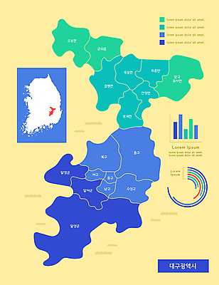 지도 일러스트 그래프 사람없음 초록색 파란색 노란색 인포그래픽 지역 대구광역시 대구시 국내일러스트 AI파일 컬러 한국 파일형식 벡터