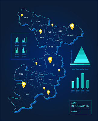 지도 일러스트 그래프 사람없음 인포그래픽 남색 지역 대구광역시 대구시 국내일러스트 AI파일 컬러 한국 파일형식 벡터