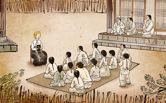 전신 PSD 외국인 여자 교육 남자 기독교 의자 일러스트 수업 들기 앉기 여러명 성인 성경 한국인 역사 한복 조선시대 과거 선교사 베이지색 성인만 국내일러스트 한국전통 종교 컬러 가구 다수 컨셉 종교용품 모션 사람 동양인 인종 기독교인 전통의상 파일형식