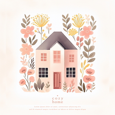 PSD 꽃 분홍색 일러스트 동화 수채화 주택 사람없음 파스텔톤 아기자기 국내일러스트 식물 컬러 컨셉 건물 파일형식