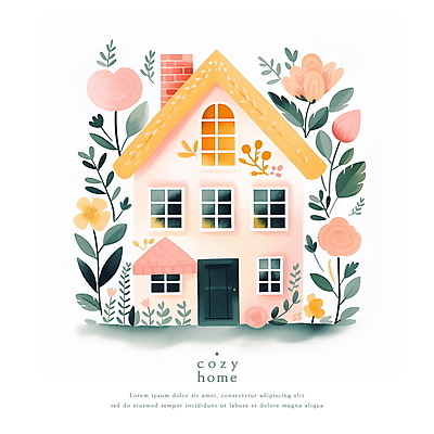 PSD 꽃 일러스트 동화 수채화 주택 사람없음 파스텔톤 아기자기 국내일러스트 식물 컬러 컨셉 건물 파일형식