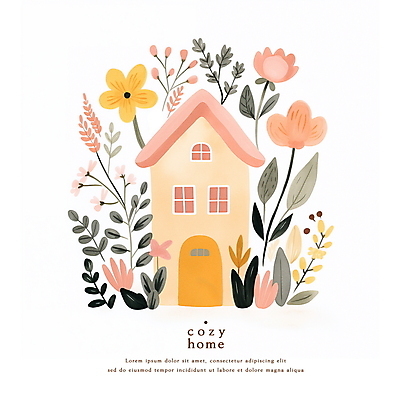 PSD 꽃 일러스트 동화 수채화 주택 사람없음 파스텔톤 아기자기 국내일러스트 식물 컬러 컨셉 건물 파일형식