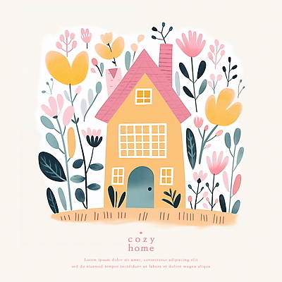 PSD 꽃 일러스트 동화 수채화 주택 사람없음 파스텔톤 아기자기 국내일러스트 식물 컬러 컨셉 건물 파일형식