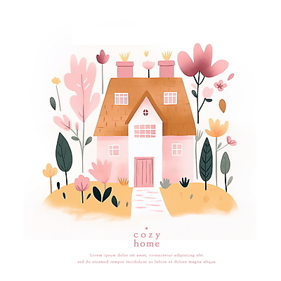 PSD 꽃 일러스트 동화 수채화 주택 사람없음 파스텔톤 아기자기 국내일러스트 식물 컬러 컨셉 건물 파일형식