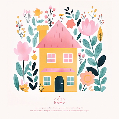 PSD 꽃 일러스트 동화 수채화 주택 사람없음 파스텔톤 아기자기 국내일러스트 식물 컬러 컨셉 건물 파일형식