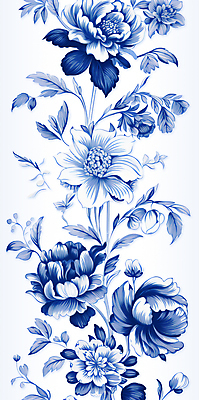 PSD 꽃 잎 패턴 일러스트 사람없음 파란색 빈티지 클래식 모란 유럽풍 작약 국내일러스트 식물 컬러 컨셉 무늬 파일형식