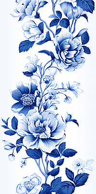 PSD 꽃 잎 패턴 일러스트 사람없음 파란색 빈티지 클래식 모란 유럽풍 작약 국내일러스트 식물 컬러 컨셉 무늬 파일형식