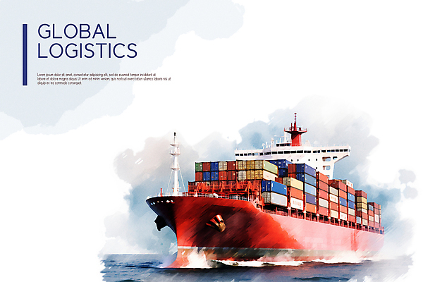 PSD 편집이미지 바다 비즈니스 수채화 사람없음 글로벌 화물 운송업 컨테이너 화물선 무역 번짐 수입 선박 이미지편집 산업 수상교통 배_교통 파일형식 효과
