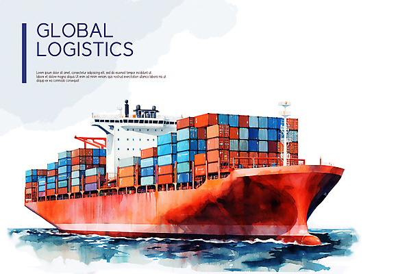 PSD 편집이미지 바다 비즈니스 수채화 사람없음 글로벌 화물 운송업 컨테이너 화물선 무역 번짐 수입 선박 이미지편집 산업 수상교통 배_교통 파일형식 효과