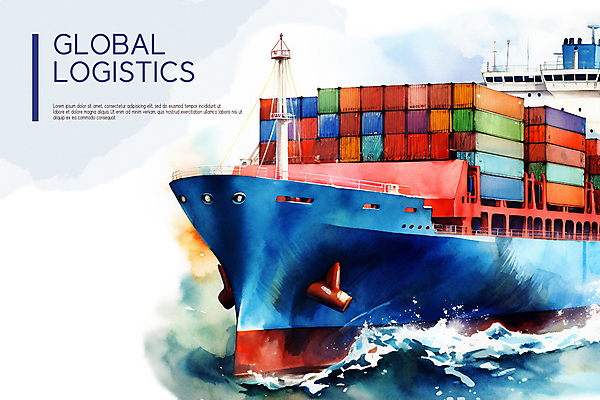 PSD 편집이미지 바다 비즈니스 수채화 사람없음 글로벌 화물 운송업 컨테이너 화물선 무역 번짐 수입 선박 이미지편집 산업 수상교통 배_교통 파일형식 효과