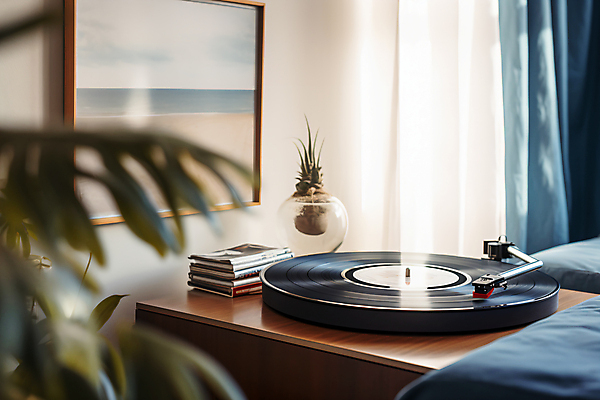 JPG 편집이미지 화분 화초 음악 액자 쿠션 사람없음 책 레코드 커튼 분위기 책상 감성 턴테이블 레코드플레이어 편집실사 AI포토 AI콘텐츠 식물 가구 컨셉 문화예술 음반 CG 파일형식