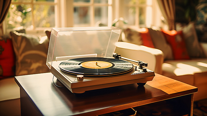 JPG 편집이미지 음악 창문 사람없음 소파 햇빛 레코드 빈티지 분위기 감성 턴테이블 레코드플레이어 편집실사 AI포토 AI콘텐츠 컨셉 의자 문화예술 태양 음반 CG 파일형식