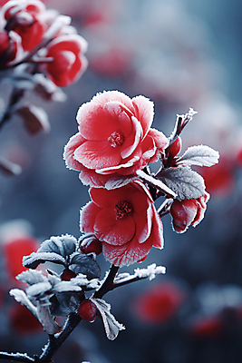 JPG 편집이미지 겨울 풍경 사람없음 빨간색 추위 눈 화려 차가움 서리 동백 동백나무 편집실사 AI포토 AI콘텐츠 자연요소 나무 계절 꽃 컬러 컨셉 날씨 CG 파일형식