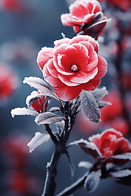 JPG 편집이미지 겨울 풍경 사람없음 추위 눈 화려 차가움 서리 동백 동백나무 편집실사 AI포토 AI콘텐츠 자연요소 나무 계절 꽃 컨셉 날씨 CG 파일형식