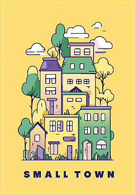 나무 구름 일러스트 주택 사람없음 건물 노란색 마을 국내일러스트 AI파일 자연요소 식물 건축물 컬러 파일형식 벡터