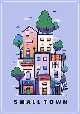 나무 구름 일러스트 주택 사람없음 건물 마을 보라색 국내일러스트 AI파일 자연요소 식물 건축물 컬러 파일형식 벡터