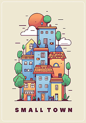 나무 구름 일러스트 주택 사람없음 건물 마을 국내일러스트 AI파일 자연요소 식물 건축물 파일형식 벡터