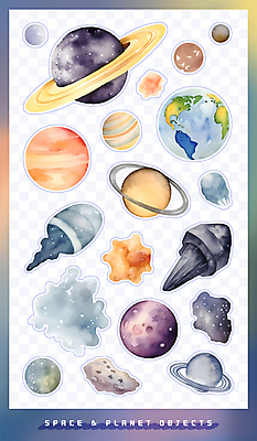 PSD 지구 스티커 일러스트 수채화 사람없음 세트 컬러풀 라벨 우주 오브젝트 팬시 토성 성운 운석 엘리먼트 국내일러스트 컬러 프레임 행성 파일형식