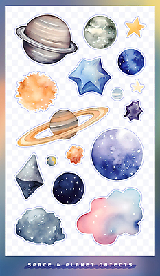 PSD 별 스티커 일러스트 수채화 사람없음 세트 컬러풀 라벨 우주 오브젝트 팬시 토성 성운 운석 엘리먼트 국내일러스트 자연요소 컬러 프레임 행성 파일형식