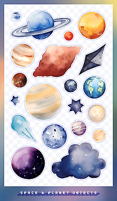 PSD 지구 스티커 일러스트 수채화 사람없음 세트 컬러풀 라벨 우주 오브젝트 팬시 토성 성운 목성 운석 엘리먼트 국내일러스트 컬러 프레임 행성 파일형식