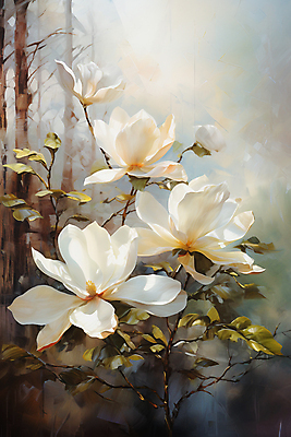 JPG 나무 편집이미지 꽃 여러송이 풍경 사람없음 흰색 화려 우아함 목련 유화 이미지편집 편집실사 식물 컬러 다수 컨셉 미술 CG 파일형식