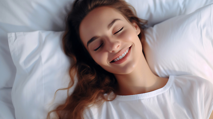 JPG 편집이미지 여자 행복 베개 휴식 한명 미소 상반신 성인 눕기 눈감음 잠 편안함 숙면 회복 의료성형뷰티 성인여자한명만 편집실사 수면_잠 AI인물포토 AI콘텐츠 1 감정 컨셉 침구 모션 표정 사람 감각 CG 여자한명만 성인여자만 파일형식 AI포토