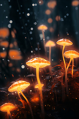JPG 나무 편집이미지 사람없음 빛 반짝임 판타지 버섯 독약 야간 숲 신비 보케 네온 독버섯 환상 이미지편집 편집실사 AI컴퓨터그래픽 AI콘텐츠 자연요소 식물 컨셉 모션 상상 CG 파일형식