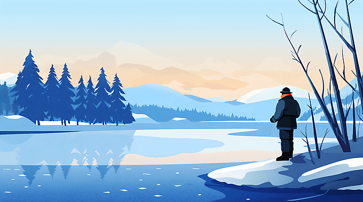 전신 PSD 나무 남자 호수 겨울 일러스트 하늘 산 아웃도어 한명 풍경 성인 파란색 얼음 빙판 성인남자한명만 겨울풍경 국내일러스트 자연요소 식물 1 계절 컬러 사람 남자한명만 성인남자만 파일형식