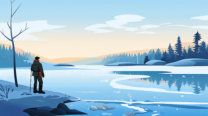 전신 PSD 나무 남자 호수 겨울 일러스트 하늘 산 아웃도어 한명 풍경 성인 파란색 얼음 빙판 성인남자한명만 겨울풍경 국내일러스트 자연요소 식물 1 계절 컬러 사람 남자한명만 성인남자만 파일형식