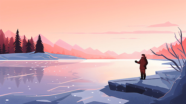 전신 PSD 나무 남자 호수 겨울 일러스트 하늘 산 아웃도어 한명 풍경 성인 파란색 노을 얼음 빙판 성인남자한명만 겨울풍경 국내일러스트 자연요소 식물 1 계절 컬러 사람 남자한명만 성인남자만 파일형식