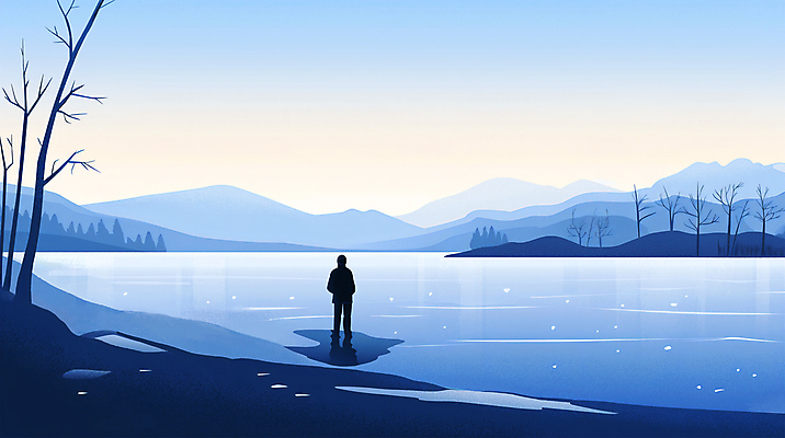 전신 PSD 나무 남자 호수 겨울 일러스트 하늘 산 아웃도어 한명 풍경 성인 파란색 얼음 빙판 성인남자한명만 겨울풍경 국내일러스트 자연요소 식물 1 계절 컬러 사람 남자한명만 성인남자만 파일형식